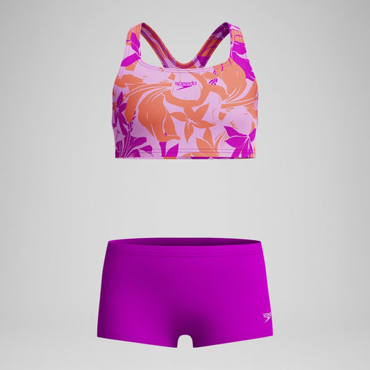 Speedo Girls' Printed Boyleg Bikini Pink