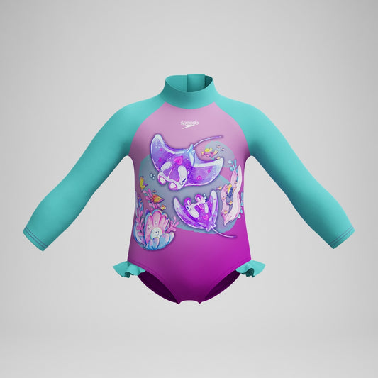Speedo Girls' Digital Long Sleeve Swimsuit Pink/Green