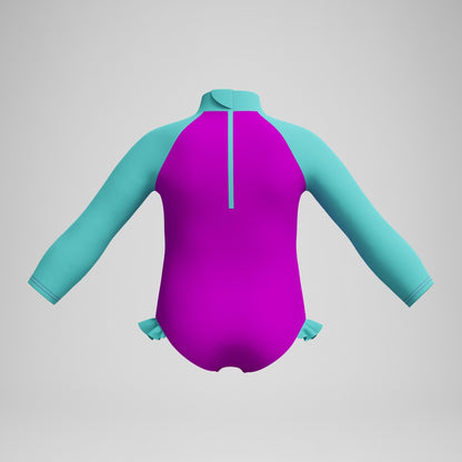 Speedo Girls' Digital Long Sleeve Swimsuit Pink/Green