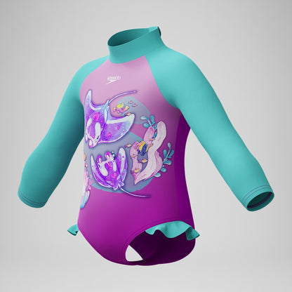 Speedo Girls' Digital Long Sleeve Swimsuit Pink/Green