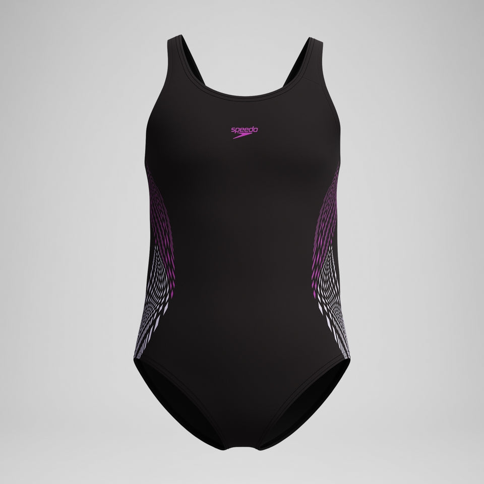 Speedo Girls' Placement Muscleback Swimsuit Black/Pink