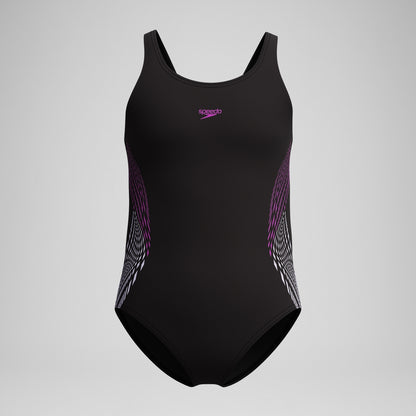 Speedo Girls' Placement Muscleback Swimsuit Black/Pink