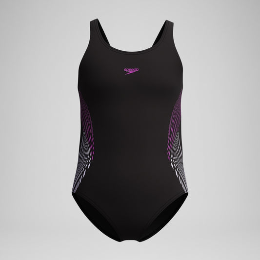 Speedo Girls' Placement Muscleback Swimsuit Black/Pink