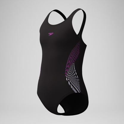 Speedo Girls' Placement Muscleback Swimsuit Black/Pink