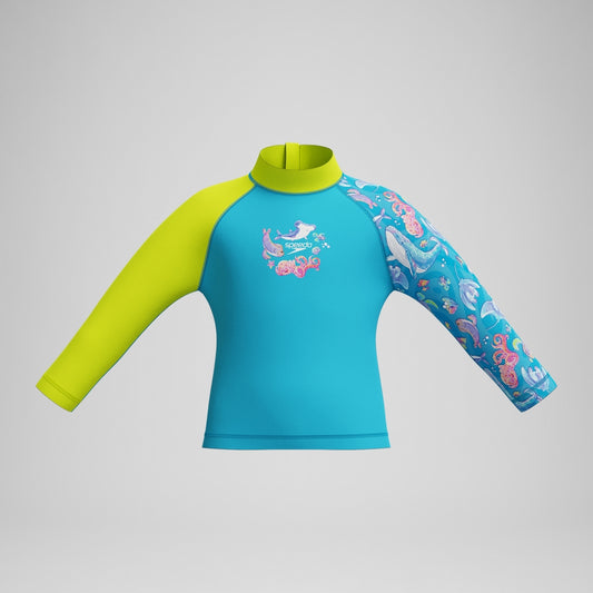 Speedo Boys' Learn to Swim Printed Long Sleeve Rash Top Blue/Yellow