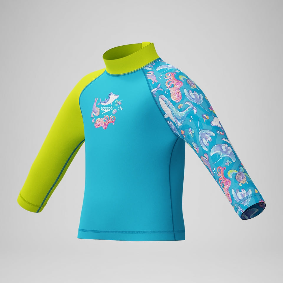Speedo Boys' Learn to Swim Printed Long Sleeve Rash Top Blue/Yellow