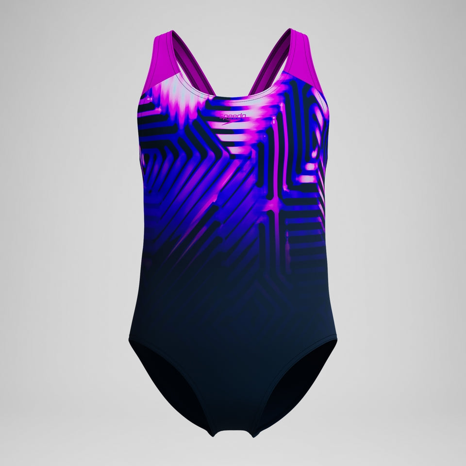 Speedo Girls' Digital Placement Splashback Swimsuit Navy/Pink