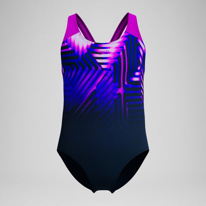 Speedo Girls' Digital Placement Splashback Swimsuit Navy/Pink