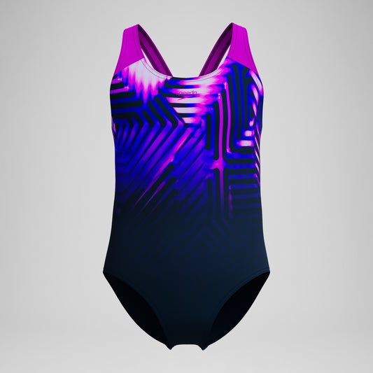 Speedo Girls' Digital Placement Splashback Swimsuit Navy/Pink