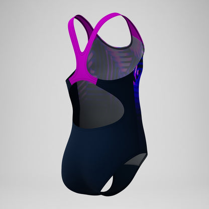 Speedo Girls' Digital Placement Splashback Swimsuit Navy/Pink