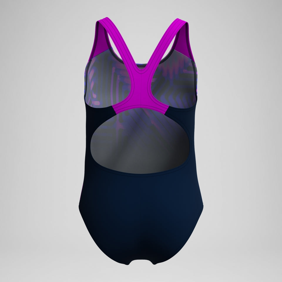 Speedo Girls' Digital Placement Splashback Swimsuit Navy/Pink