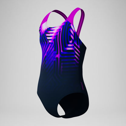 Speedo Girls' Digital Placement Splashback Swimsuit Navy/Pink