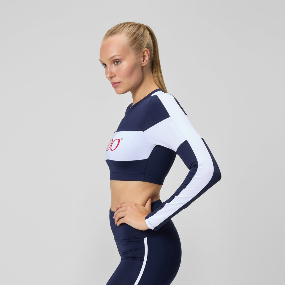 Speedo Jetstream Colourblock Long Sleeve Crop Rash Top Navy/White