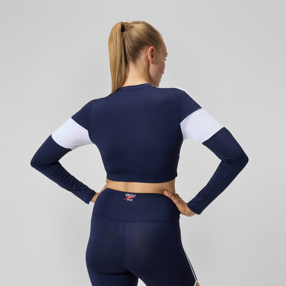 Speedo Jetstream Colourblock Long Sleeve Crop Rash Top Navy/White