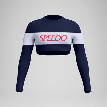 Speedo Jetstream Colourblock Long Sleeve Crop Rash Top Navy/White