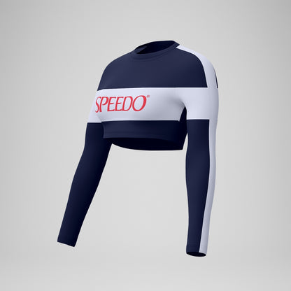 Speedo Jetstream Colourblock Long Sleeve Crop Rash Top Navy/White