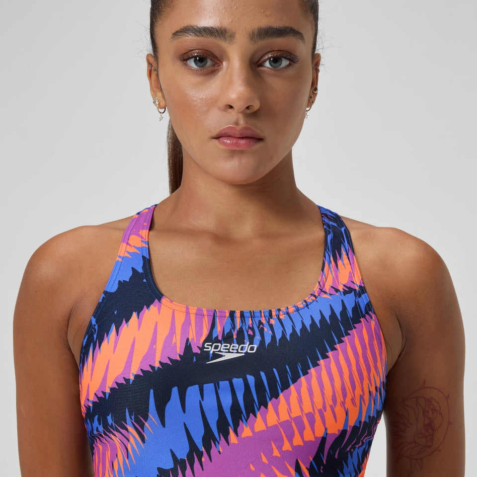 Speedo Club Training Printed Powerback Swimsuit Blue/Pink