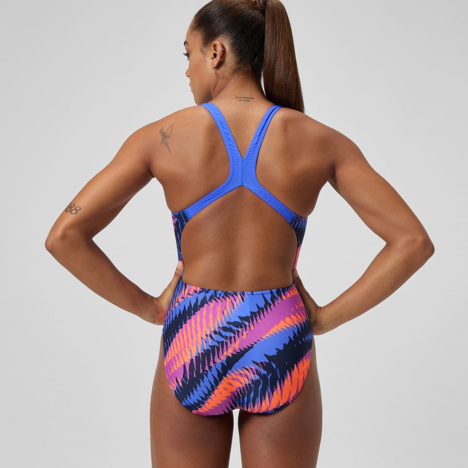 Speedo Club Training Printed Powerback Swimsuit Blue/Pink