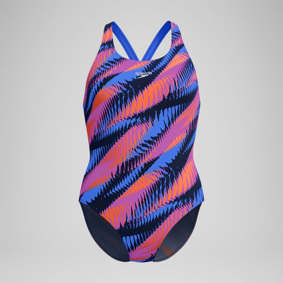 Speedo Club Training Printed Powerback Swimsuit Blue/Pink