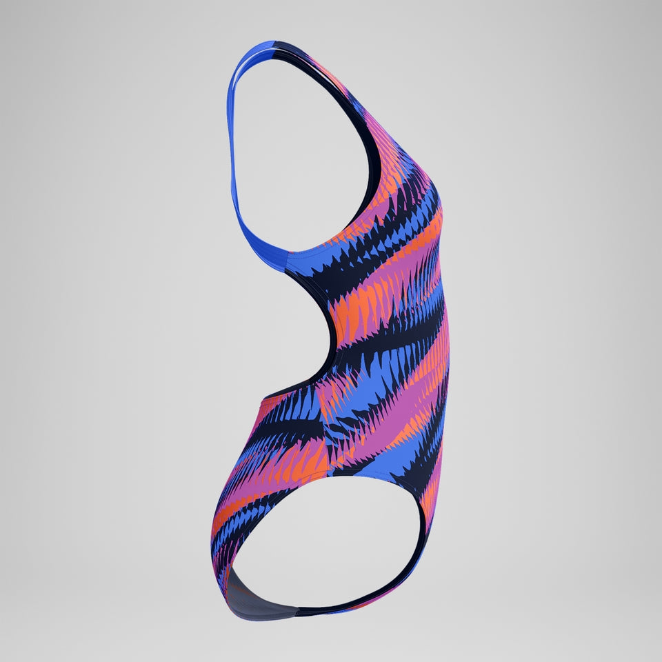 Speedo Club Training Printed Powerback Swimsuit Blue/Pink