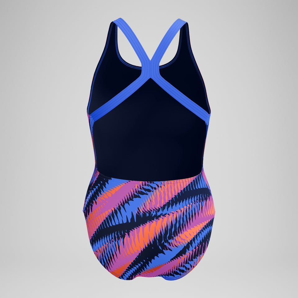 Speedo Club Training Printed Powerback Swimsuit Blue/Pink