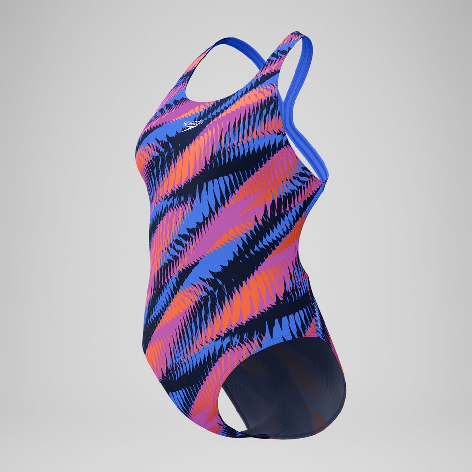 Speedo Club Training Printed Powerback Swimsuit Blue/Pink