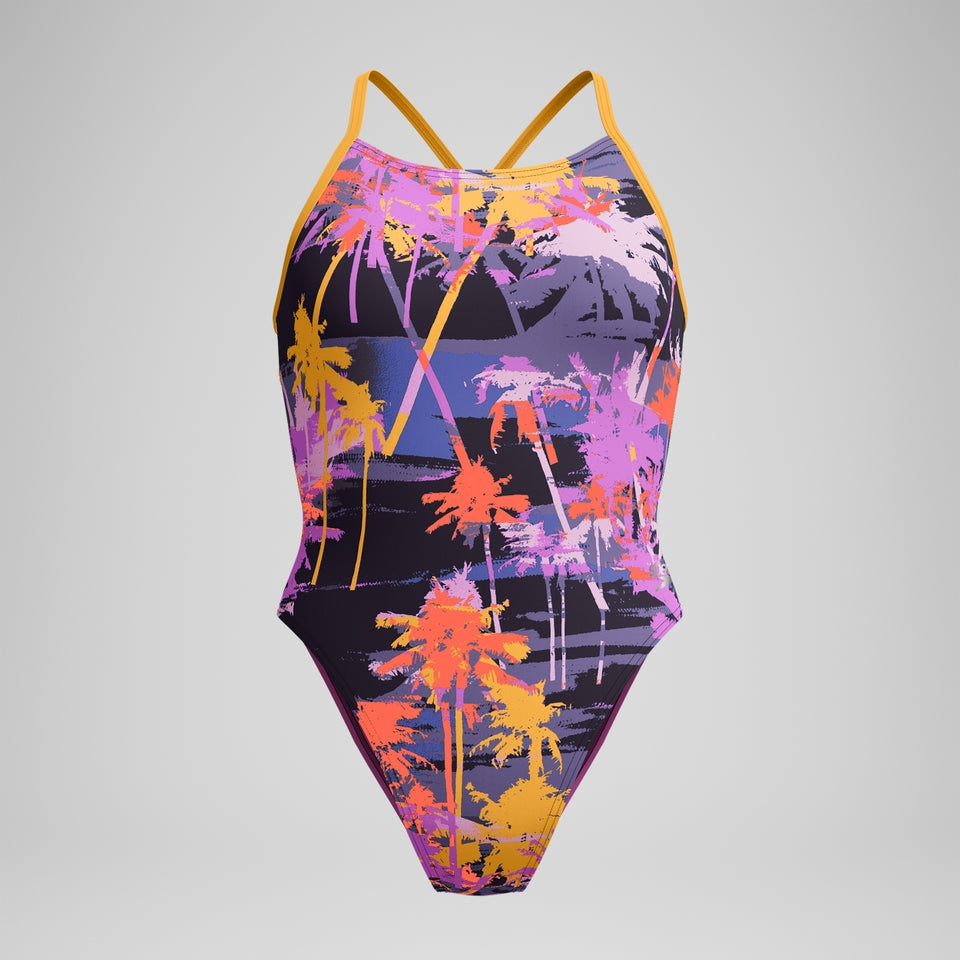 Speedo Club Training Printed Lattice Tie Back Swimsuit Navy/Orange