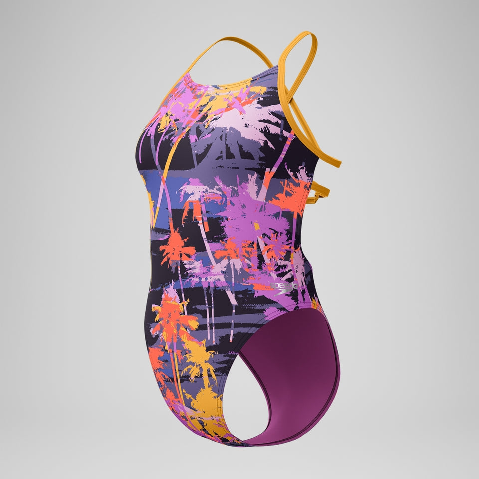 Speedo Club Training Printed Lattice Tie Back Swimsuit Navy/Orange