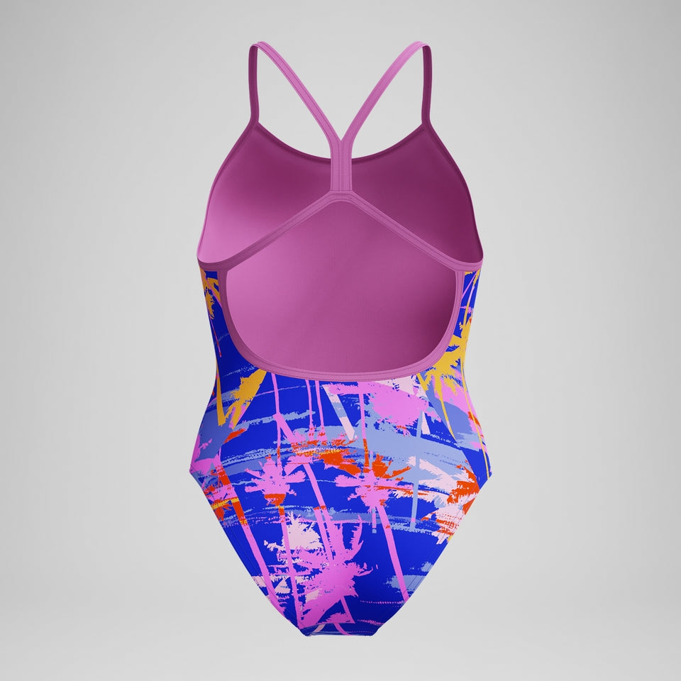 Speedo Girls' Club Training Printed V Back Swimsuit Blue/Pink
