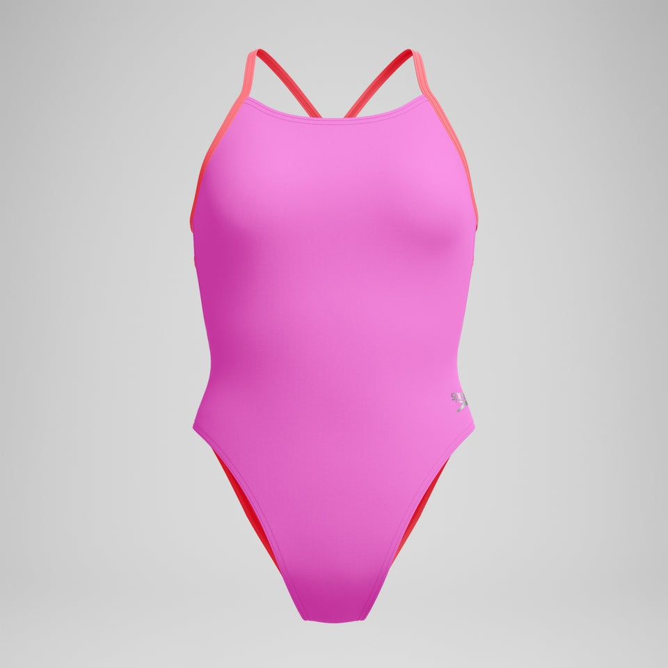 Speedo Club Training Solid Lattice Tie Back Swimsuit Pink/Coral
