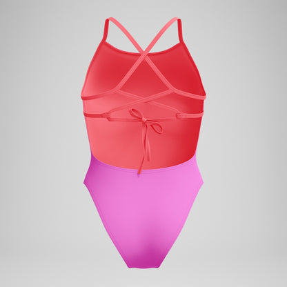 Speedo Club Training Solid Lattice Tie Back Swimsuit Pink/Coral
