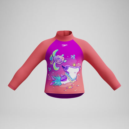 Speedo Girls' Digital Long Sleeve Rash Top Coral/Pink