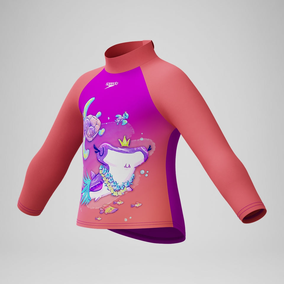 Speedo Girls' Digital Long Sleeve Rash Top Coral/Pink