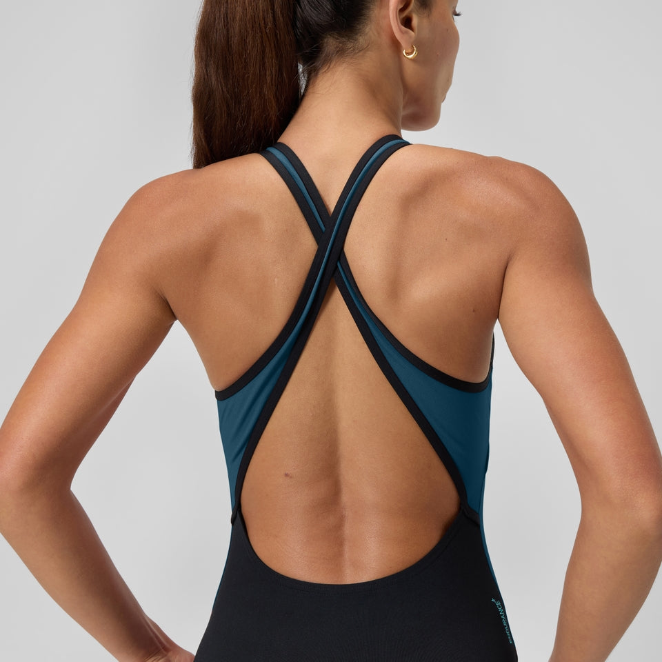 Speedo Highneck Splice Crossback Swimsuit DarkTeal/Green