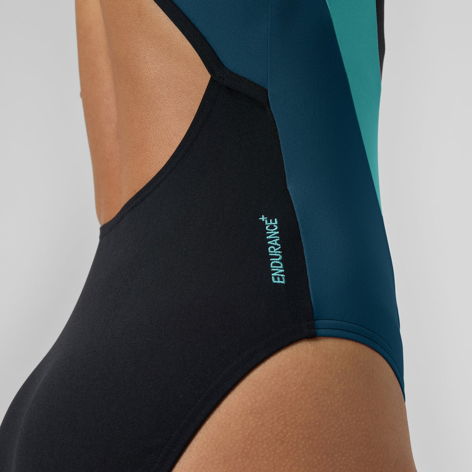 Speedo Highneck Splice Crossback Swimsuit DarkTeal/Green