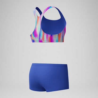 Speedo Girls' Printed Boyleg Bikini Blue/Pink