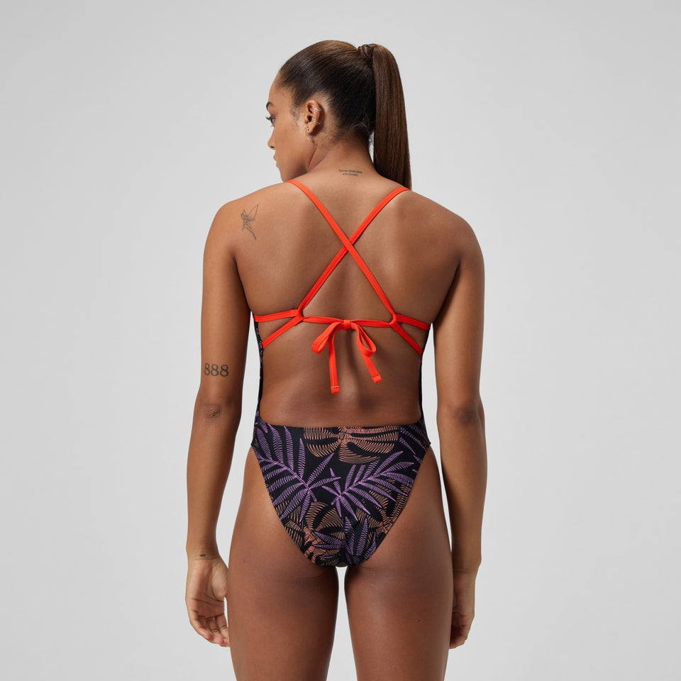 Speedo Club Training Printed Tie Back Swimsuit Black/Red