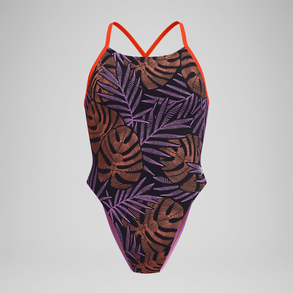 Speedo Club Training Printed Tie Back Swimsuit Black/Red
