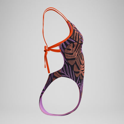 Speedo Club Training Printed Tie Back Swimsuit Black/Red