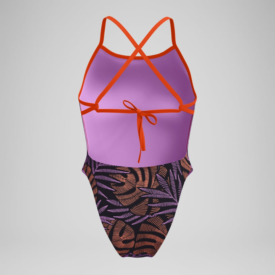 Speedo Club Training Printed Tie Back Swimsuit Black/Red