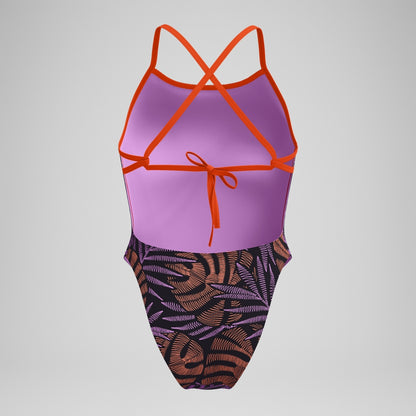 Speedo Club Training Printed Tie Back Swimsuit Black/Red