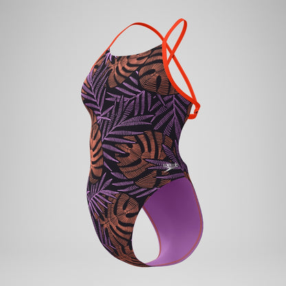 Speedo Club Training Printed Tie Back Swimsuit Black/Red