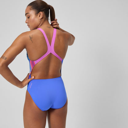 Speedo Club Training Placement Powerback Swimsuit Blue/Pink