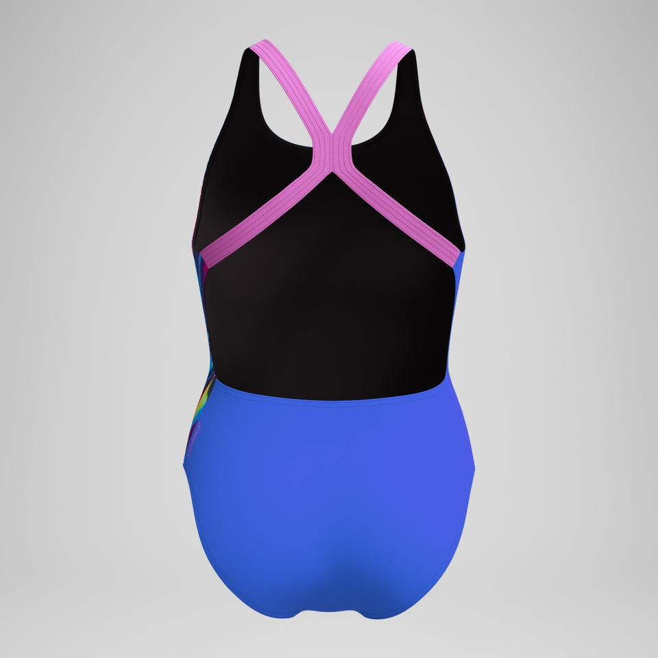 Speedo Club Training Placement Powerback Swimsuit Blue/Pink
