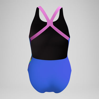 Speedo Club Training Placement Powerback Swimsuit Blue/Pink