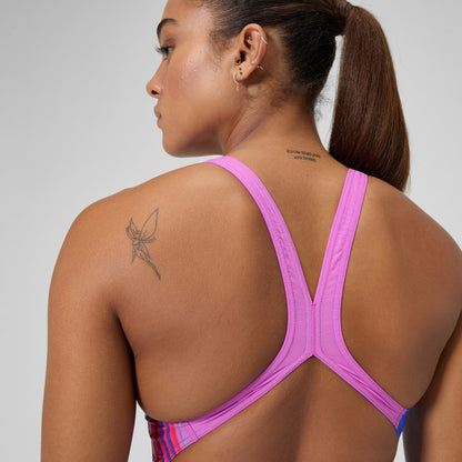 Speedo Club Training Placement Powerback Swimsuit Blue/Pink