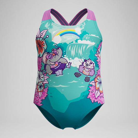 Speedo Infant Girls' Learn to Swim Printed Crossback Swimsuit Green