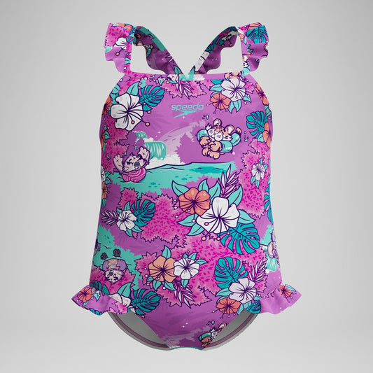 Speedo Infant Girls' Learn to Swim Printed Frill Thinstrap Swimsuit Pink