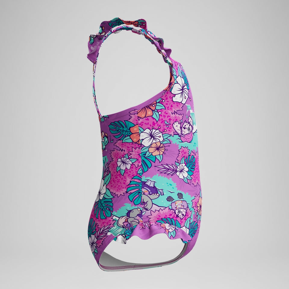 Speedo Infant Girls' Learn to Swim Printed Frill Thinstrap Swimsuit Pink