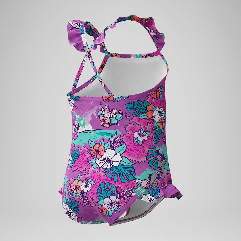 Speedo Infant Girls' Learn to Swim Printed Frill Thinstrap Swimsuit Pink